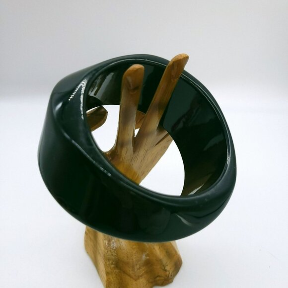 Vintage Chunky Black Lucite Bangle Bracelet Geometric Dome Modernist - Picture 6 of 13